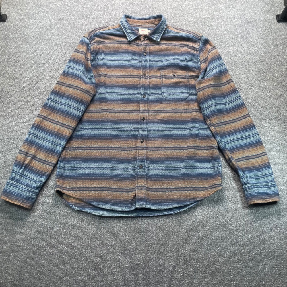 Faherty Brand Flannel Shirt Mens XL Blue Brown Striped Organic Cotton ButtonDown